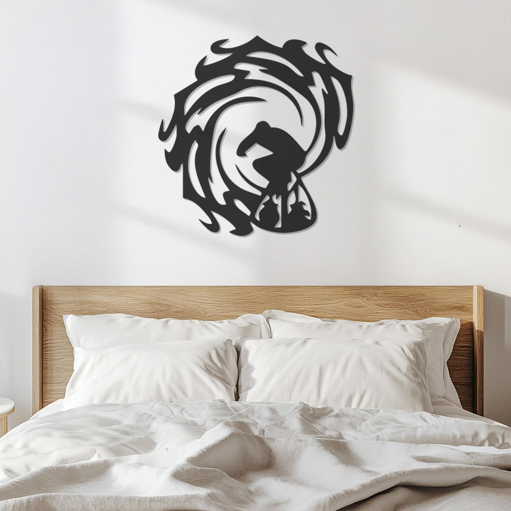 Surfer Wall Art, Metal Surfing Wall Decor, Modern Ocean Wave Sculpture, Surfer Silhouette Artwork, Coastal Beach House Wall Accent,Wall Art