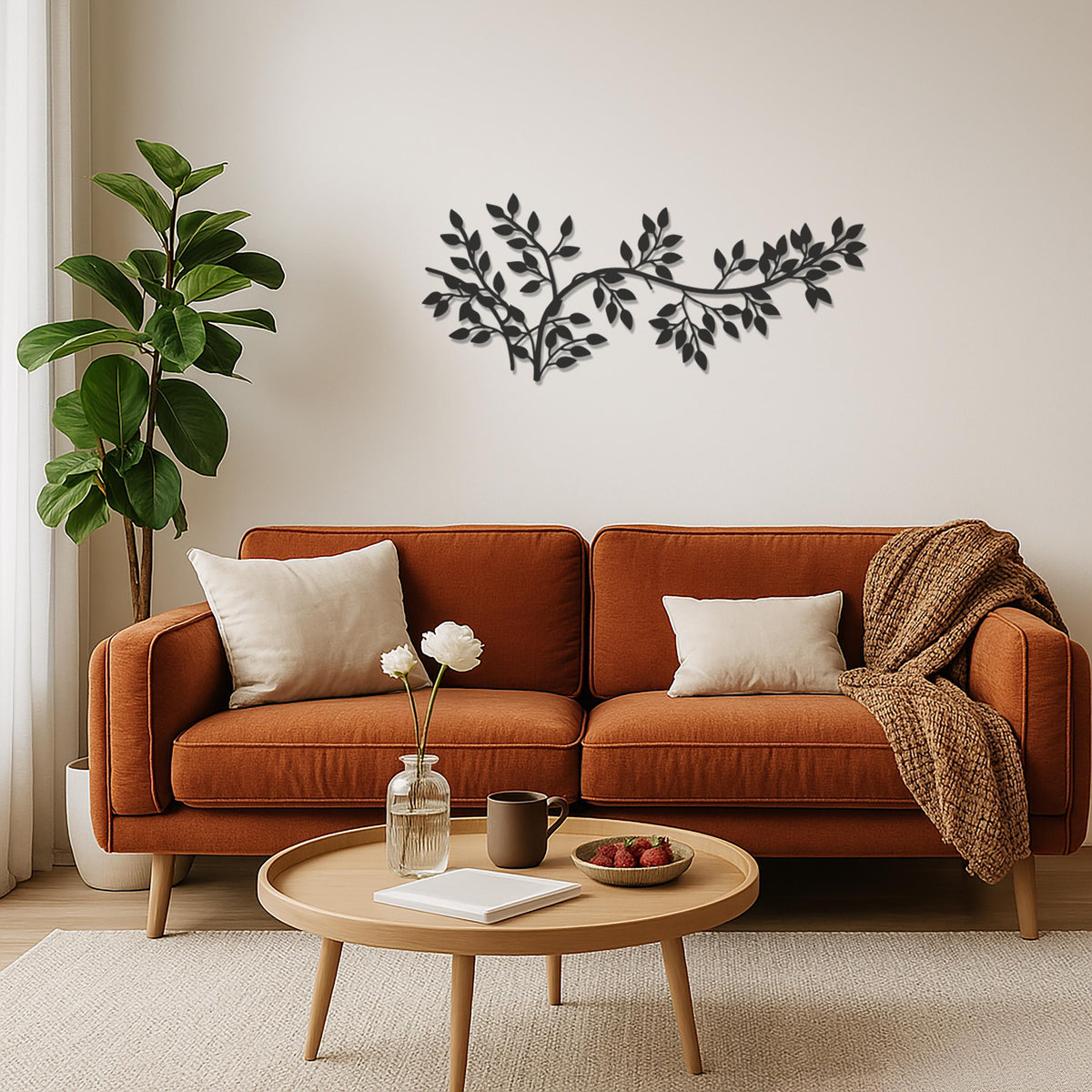 Elegant Metal Tree Branch Wall Decor with Leaves, Nature-Inspired Wall Art for Living Room, Bedroom or Entryway, Rustic Botanical Design