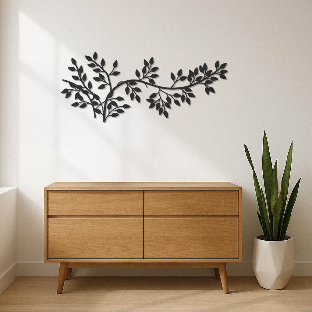 Elegant Metal Tree Branch Wall Decor with Leaves, Nature-Inspired Wall Art for Living Room, Bedroom or Entryway, Rustic Botanical Design