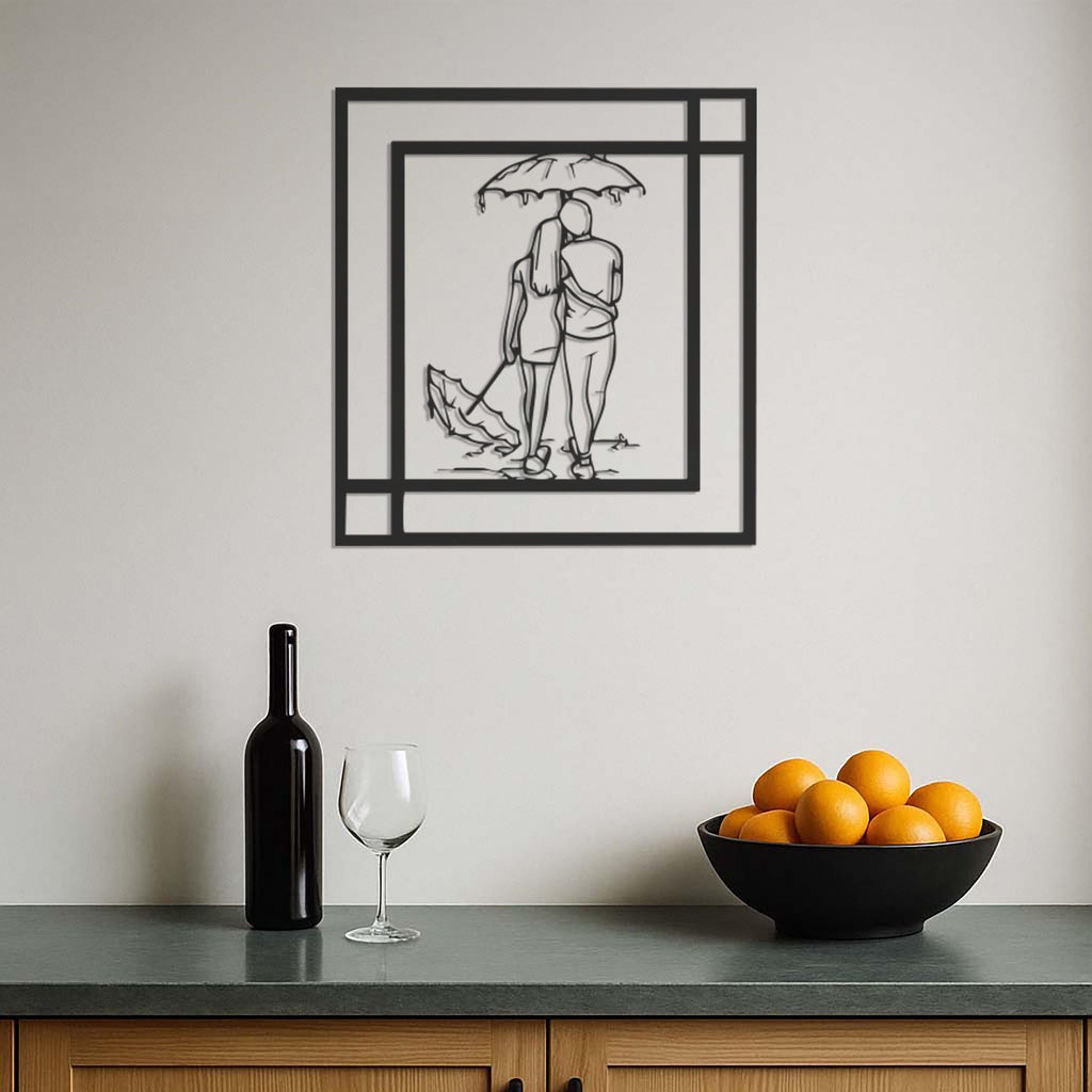 Romantic Couple Wall Art with Umbrella, Minimalist Metal Wall Decor for Bedroom or Living Room,Love-Inspired Personalized Gift Idea,Wall Art