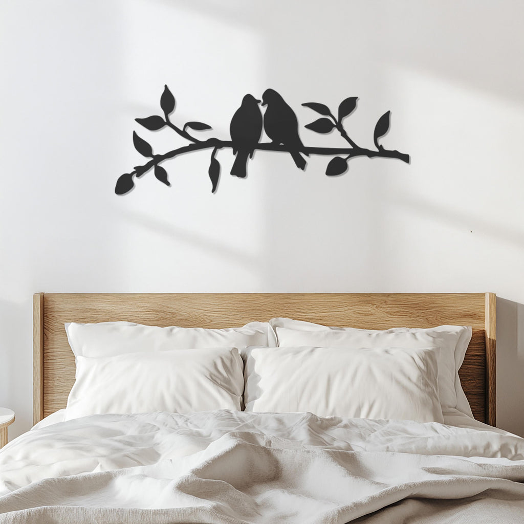 Lovebirds on Branch Metal Wall Art, Romantic Couple Bird Silhouette, Nature Inspired Home Decor, Minimalist Bedroom or Living Room Accent