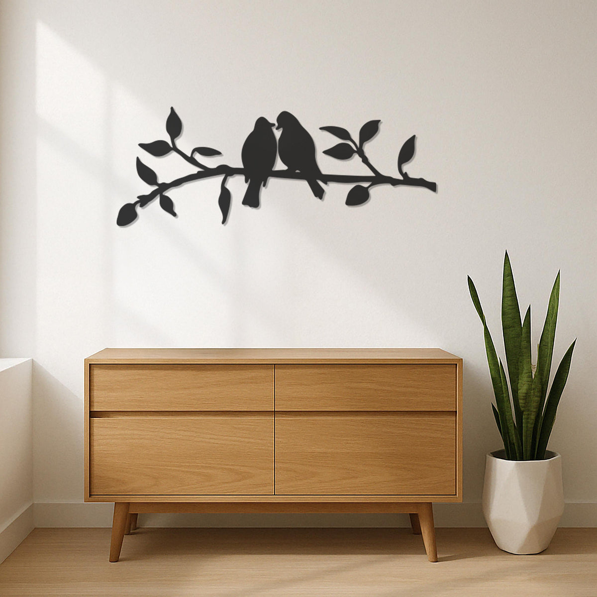 Lovebirds on Branch Metal Wall Art, Romantic Couple Bird Silhouette, Nature Inspired Home Decor, Minimalist Bedroom or Living Room Accent