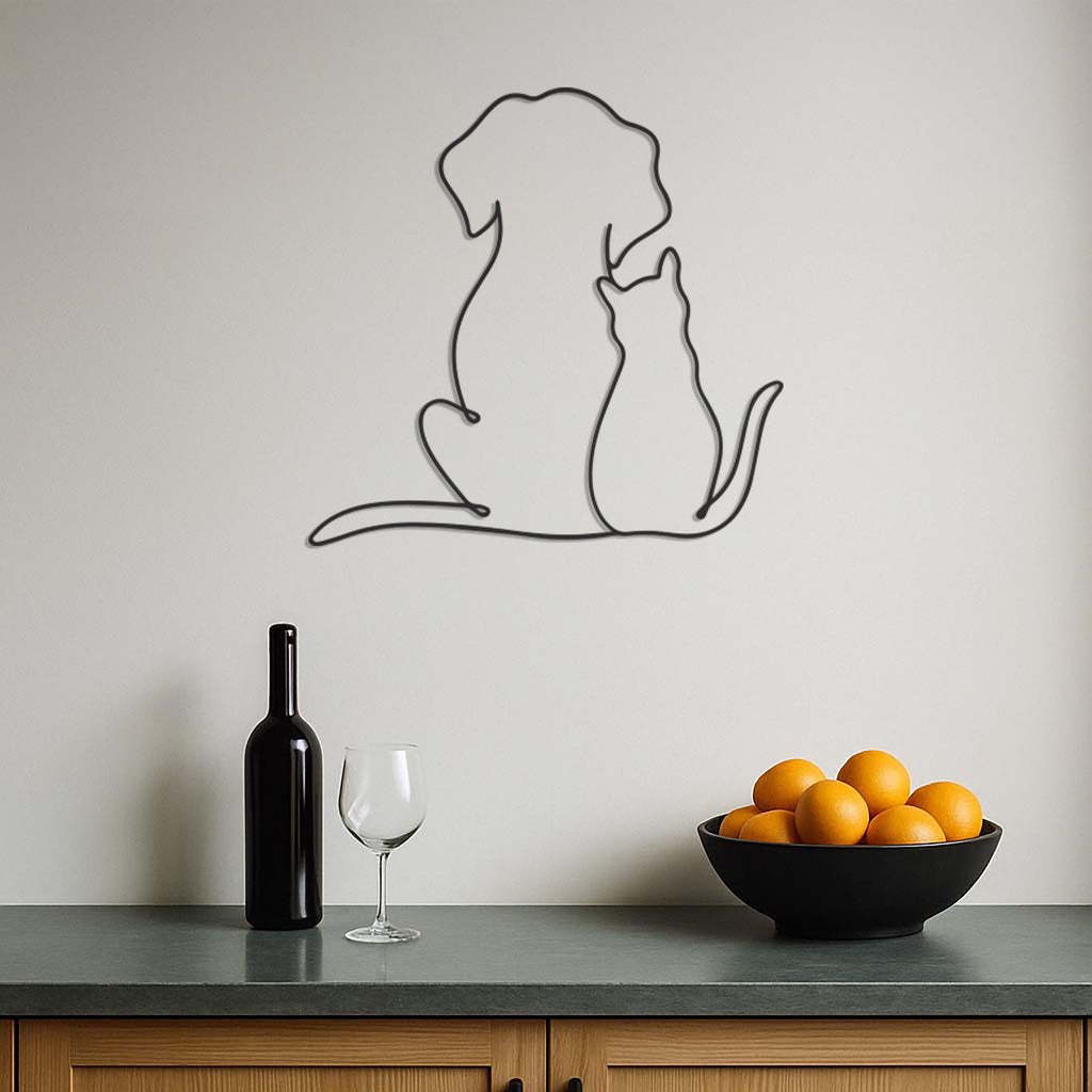 Dog and Cat Line Art Metal Wall Decor, Minimalist Pet Silhouette Art, Pet Lover Gift, Modern Home Accent for Living Room or Bedroom,Wall Art