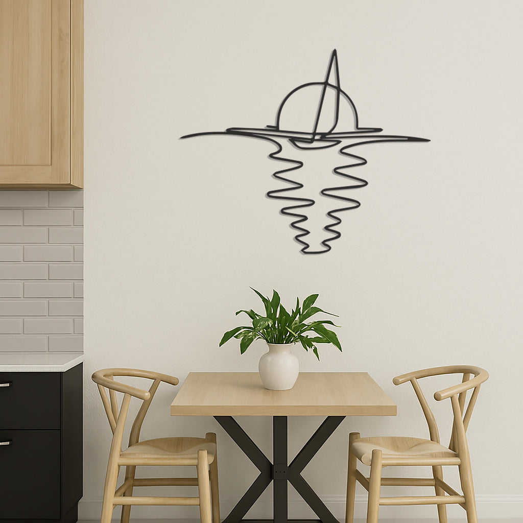 Minimalist Sailboat Metal Wall Art, Ocean Sunset Modern Decor, Nautical Themed Wall Hanging, Coastal Home Living Room Accent,Modern Wall Art