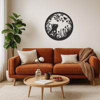 Cat and Bird Silhouette Metal Wall Decor, Nature Inspired Round Wall Decor, Whimsical Animal Scene, Modern Living Room or Bedroom Accent 4