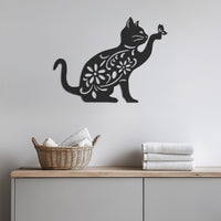Floral Cat Metal Wall Art, Cat Wall Decor, Flower Cat Wall Hanging, Cat Lover Gift, Cat Wall Sculpture, Butterfly Cat Wall Art, Cat Decor 1