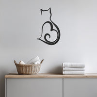 Minimalist Cat Metal Wall Art, Cat Wall Decor, Heart Cat Wall Hanging, Cat Lover Gift, Modern Cat Silhouette Art, Cat Outline Wall Sculpture 1