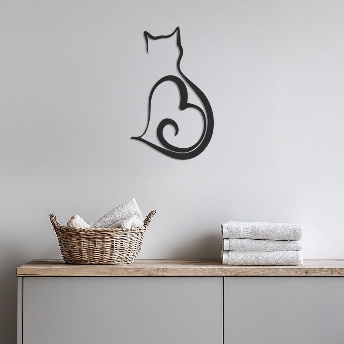 Minimalist Cat Metal Wall Art, Cat Wall Decor, Heart Cat Wall Hanging, Cat Lover Gift, Modern Cat Silhouette Art, Cat Outline Wall Sculpture