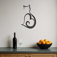 Minimalist Cat Metal Wall Art, Cat Wall Decor, Heart Cat Wall Hanging, Cat Lover Gift, Modern Cat Silhouette Art, Cat Outline Wall Sculpture 2