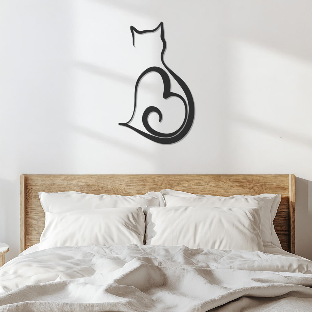 Minimalist Cat Metal Wall Art, Cat Wall Decor, Heart Cat Wall Hanging, Cat Lover Gift, Modern Cat Silhouette Art, Cat Outline Wall Sculpture