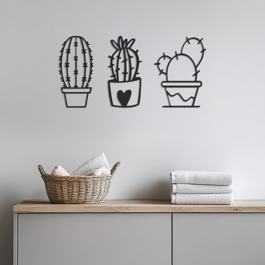 Cactus Wall Decor Set, Modern Minimalist Cactus Metal Wall Art, Succulent Plant Wall Hanging, Boho Living Room Bedroom Kitchen Home Decor