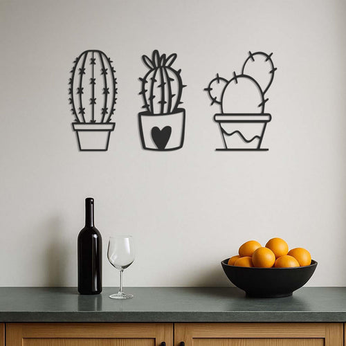 Cactus Wall Decor Set, Modern Minimalist Cactus Metal Wall Art, Succulent Plant Wall Hanging, Boho Living Room Bedroom Kitchen Home Decor