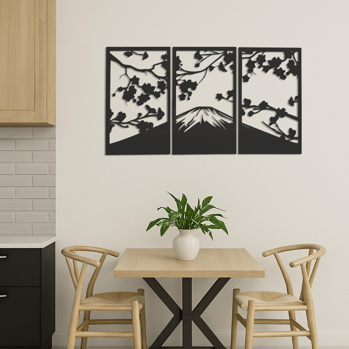 Mount Fuji Wall Art, Metal Mountain Wall Decor, Japanese Landscape Wall Hanging, Minimalist Nature Art,3 Piece Metal Wall Panel Set,Wall Art