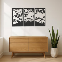 Mount Fuji Wall Art, Metal Mountain Wall Decor, Japanese Landscape Wall Hanging, Minimalist Nature Art,3 Piece Metal Wall Panel Set,Wall Art 6