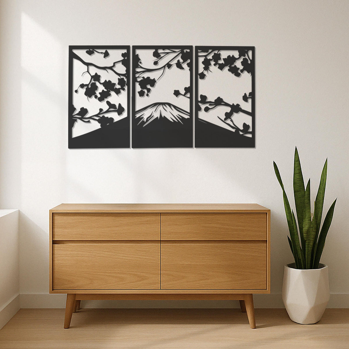 Mount Fuji Wall Art, Metal Mountain Wall Decor, Japanese Landscape Wall Hanging, Minimalist Nature Art,3 Piece Metal Wall Panel Set,Wall Art