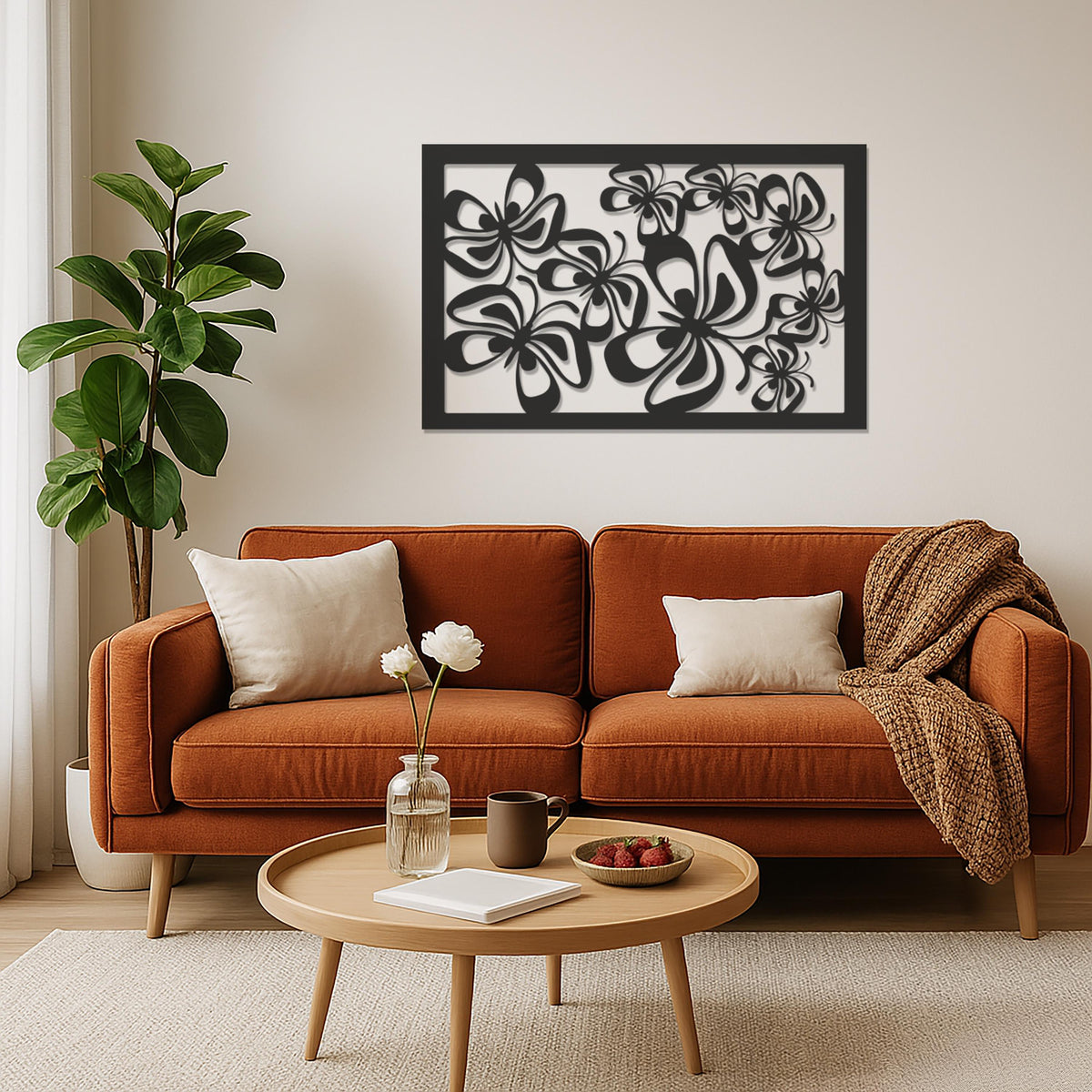 Metal Flower Wall Art, Modern Floral Wall Decor, Abstract Metal Wall Hanging, Nature Inspired Metal Panel,Modern Living Room Wall Decoration