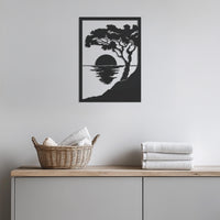 Sunset Metal Wall Art, Coastal Tree Landscape Wall Decor, Modern Nature Metal Wall Hanging, Ocean View Art for Living Room,Beach House Decor 1