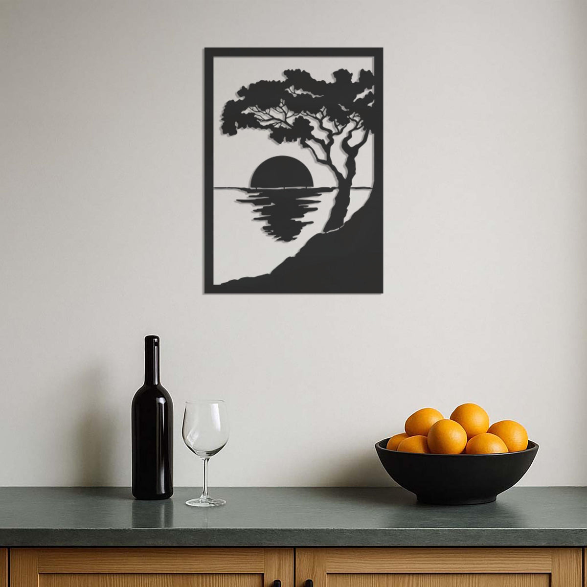 Sunset Metal Wall Art, Coastal Tree Landscape Wall Decor, Modern Nature Metal Wall Hanging, Ocean View Art for Living Room,Beach House Decor