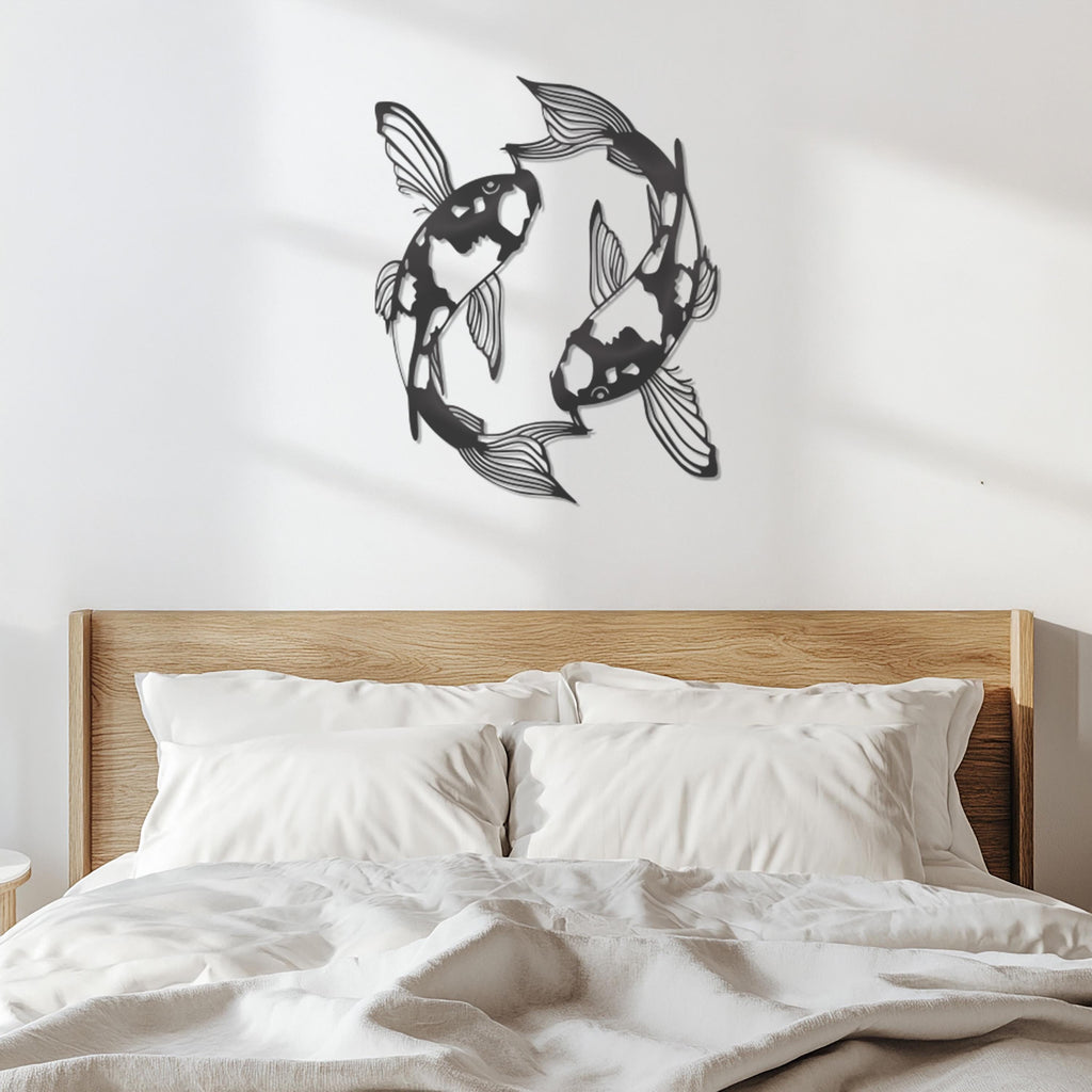 Koi Fish Metal Wall Art, Zen Garden Wall Decor, Japanese Fish Wall Sculpture, Tranquil Lake Decor,Minimalist Asian Inspired Artwork,Wall Art
