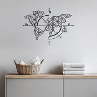 World Map Compass Metal Wall Art, Geometric World Map Decor, Modern Wall Hanging, Travel Lover Gift,Metal Compass Wall Art for Home,Wall Art 1