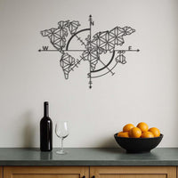 World Map Compass Metal Wall Art, Geometric World Map Decor, Modern Wall Hanging, Travel Lover Gift,Metal Compass Wall Art for Home,Wall Art 2