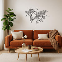 World Map Compass Metal Wall Art, Geometric World Map Decor, Modern Wall Hanging, Travel Lover Gift,Metal Compass Wall Art for Home,Wall Art 4