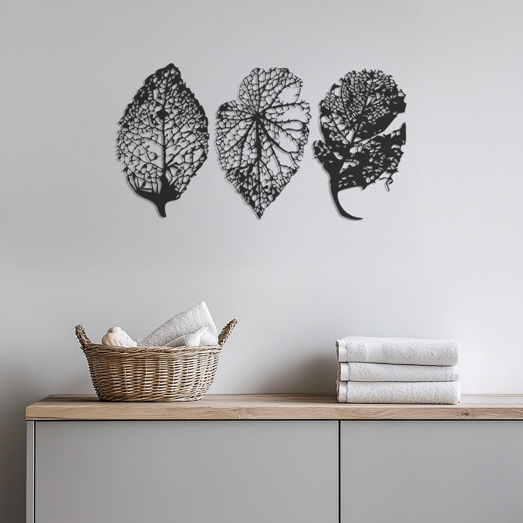 Leaf Metal Wall Art Set, Botanical Wall Decor, Nature Inspired Wall Hanging, Modern Leaf Art Panels, Minimalist Metal Wall Decor, Wall Art