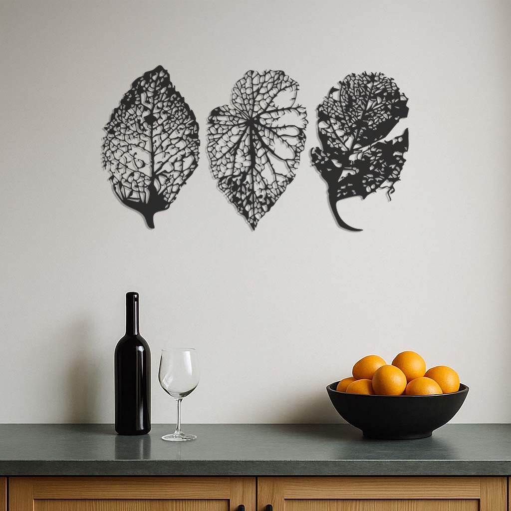 Leaf Metal Wall Art Set, Botanical Wall Decor, Nature Inspired Wall Hanging, Modern Leaf Art Panels, Minimalist Metal Wall Decor, Wall Art