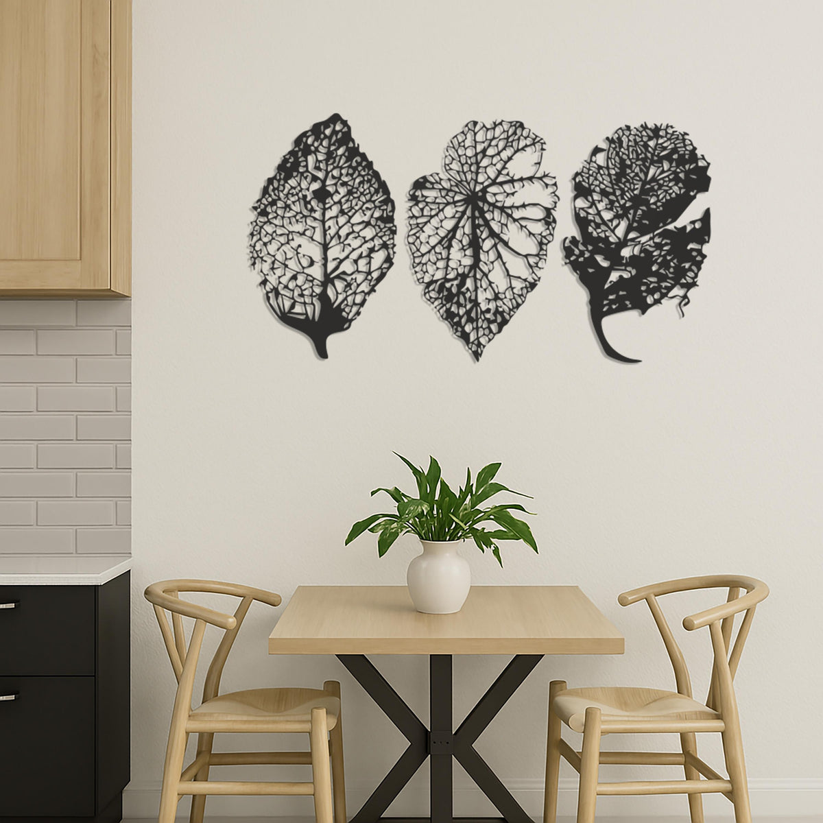 Leaf Metal Wall Art Set, Botanical Wall Decor, Nature Inspired Wall Hanging, Modern Leaf Art Panels, Minimalist Metal Wall Decor, Wall Art