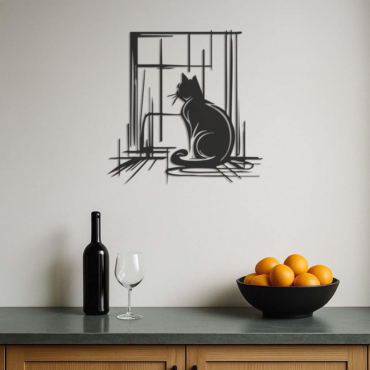 Cat Looking Out Window Metal Wall Art, Minimalist Cat Wall Decor, Modern Pet Lover Gift, Cozy Home Wall Hanging,Cat Lover Metal Art,Wall Art