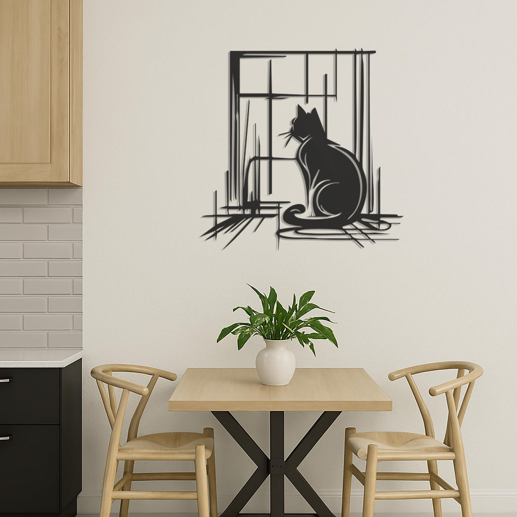Cat Looking Out Window Metal Wall Art, Minimalist Cat Wall Decor, Modern Pet Lover Gift, Cozy Home Wall Hanging,Cat Lover Metal Art,Wall Art