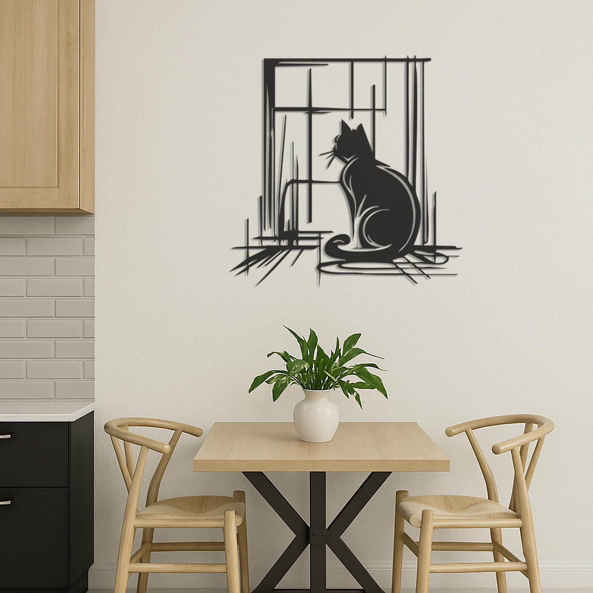 Cat Looking Out Window Metal Wall Art, Minimalist Cat Wall Decor, Modern Pet Lover Gift, Cozy Home Wall Hanging,Cat Lover Metal Art,Wall Art