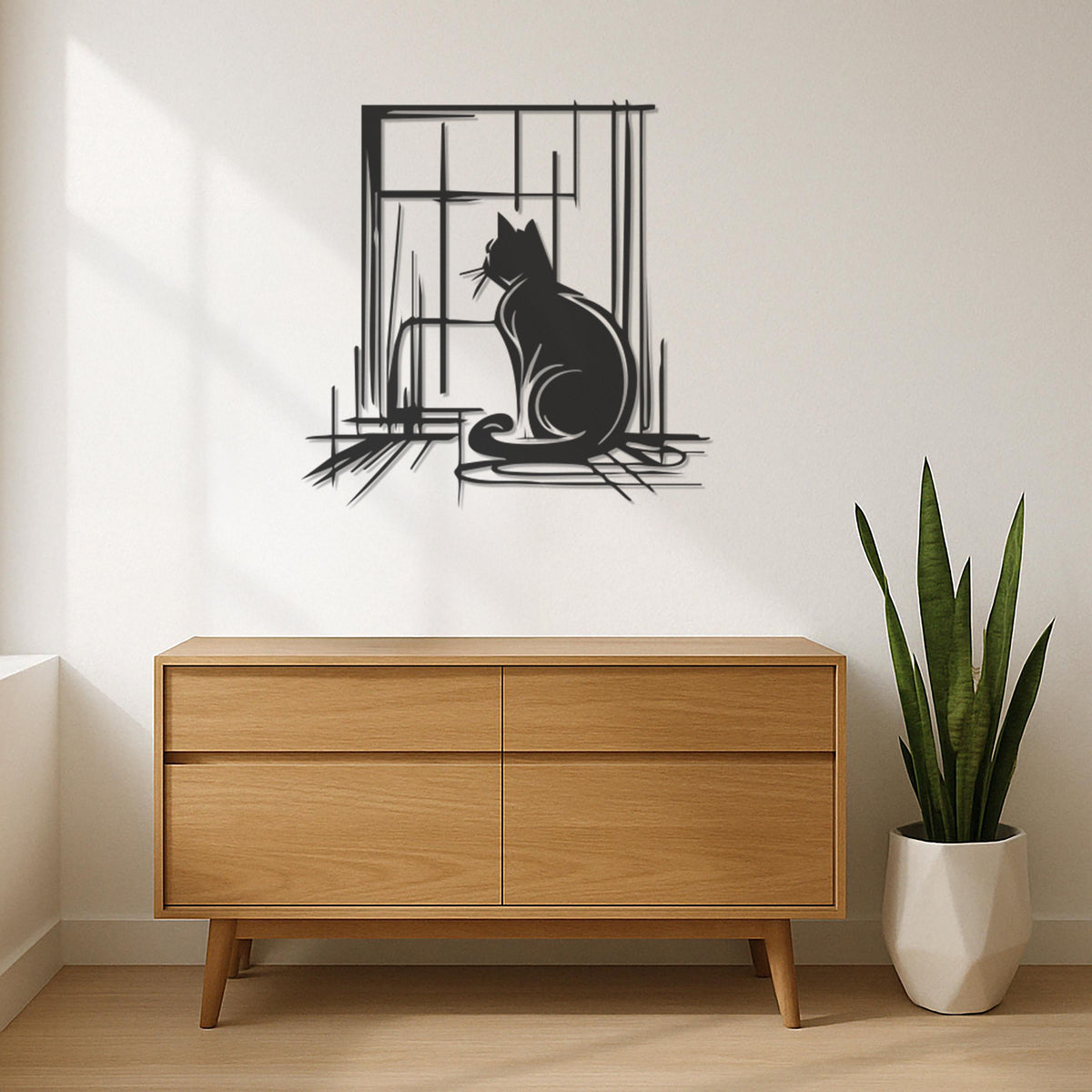 Cat Looking Out Window Metal Wall Art, Minimalist Cat Wall Decor, Modern Pet Lover Gift, Cozy Home Wall Hanging,Cat Lover Metal Art,Wall Art