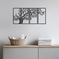 Metal Tree Wall Art, 4 Piece Tree Panel Decor, Modern Nature Wall Hanging, Rustic Metal Tree Art, Large Wall Decor, Family Tree Metal Art 1