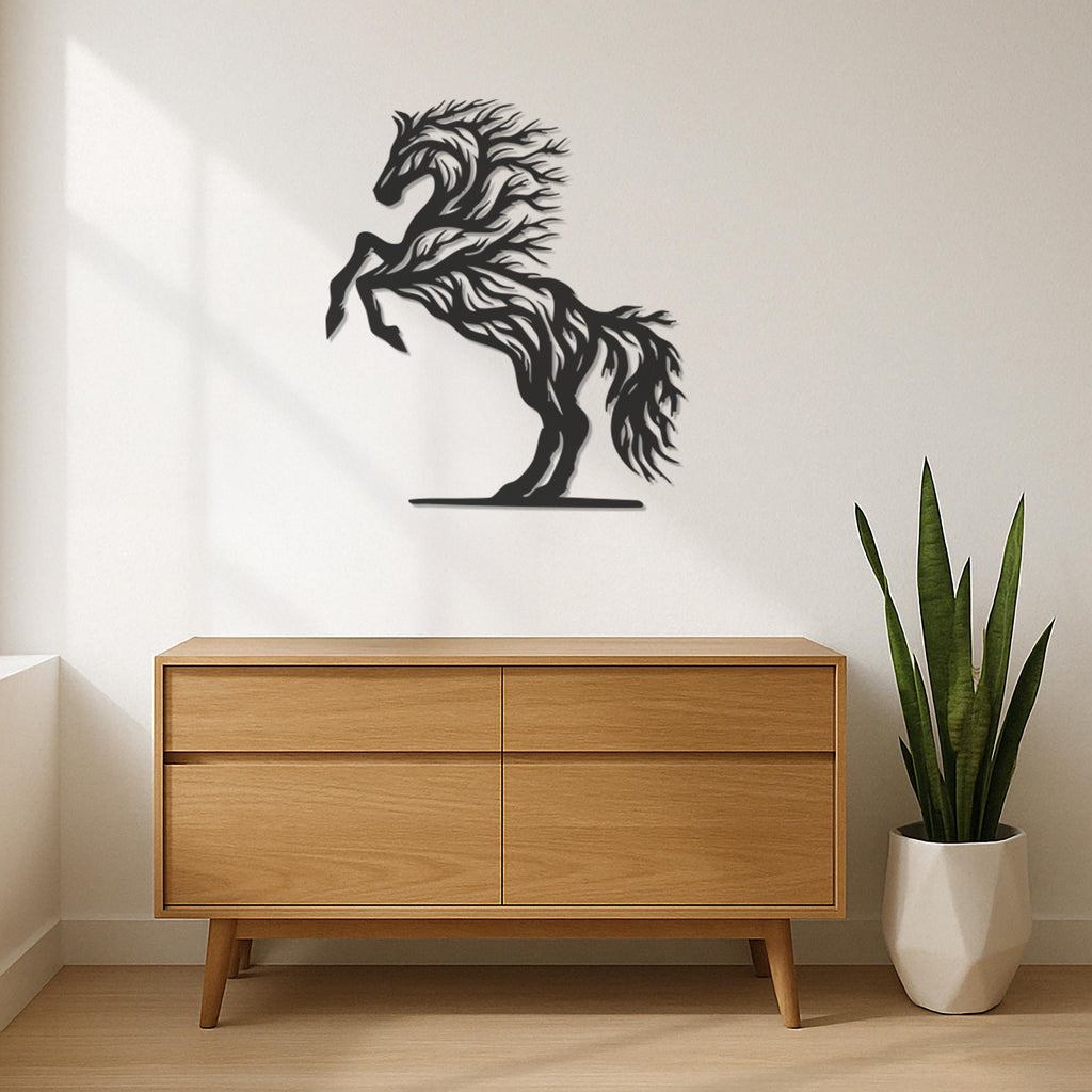 Metal Horse Wall Art, Tree Shaped Horse Decor, Rustic Horse Metal Wall Hanging, Equestrian Wall Art, Farmhouse Animal Wall Decor,Wall Art