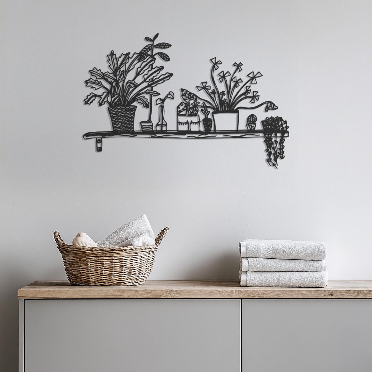 Metal Plant Wall Art, Botanical Shelf Decor, Indoor Plants Metal Wall Hanging, Modern Greenery Home Decor, Flower Pot Wall Art, Wall Art
