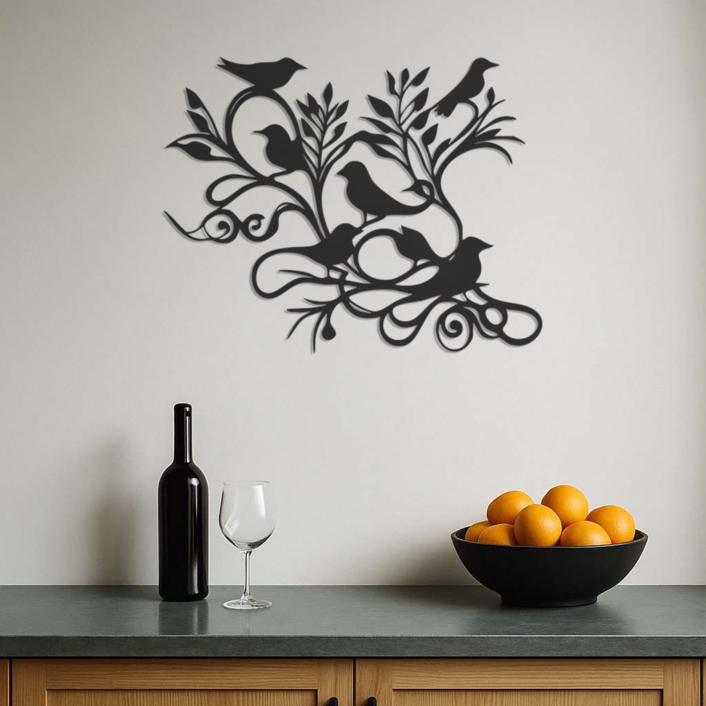 Metal Bird Wall Art, Tree Branch Birds Decor, Nature Wall Hanging, Minimalist Bird Silhouette, Modern Nature Metal Art, Bird Home Decor