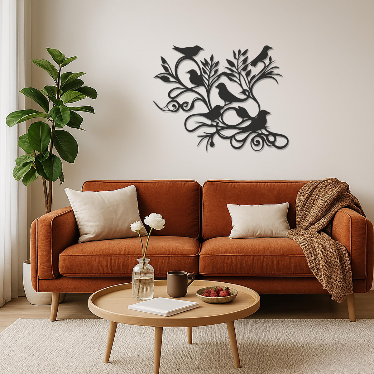 Metal Bird Wall Art, Tree Branch Birds Decor, Nature Wall Hanging, Minimalist Bird Silhouette, Modern Nature Metal Art, Bird Home Decor