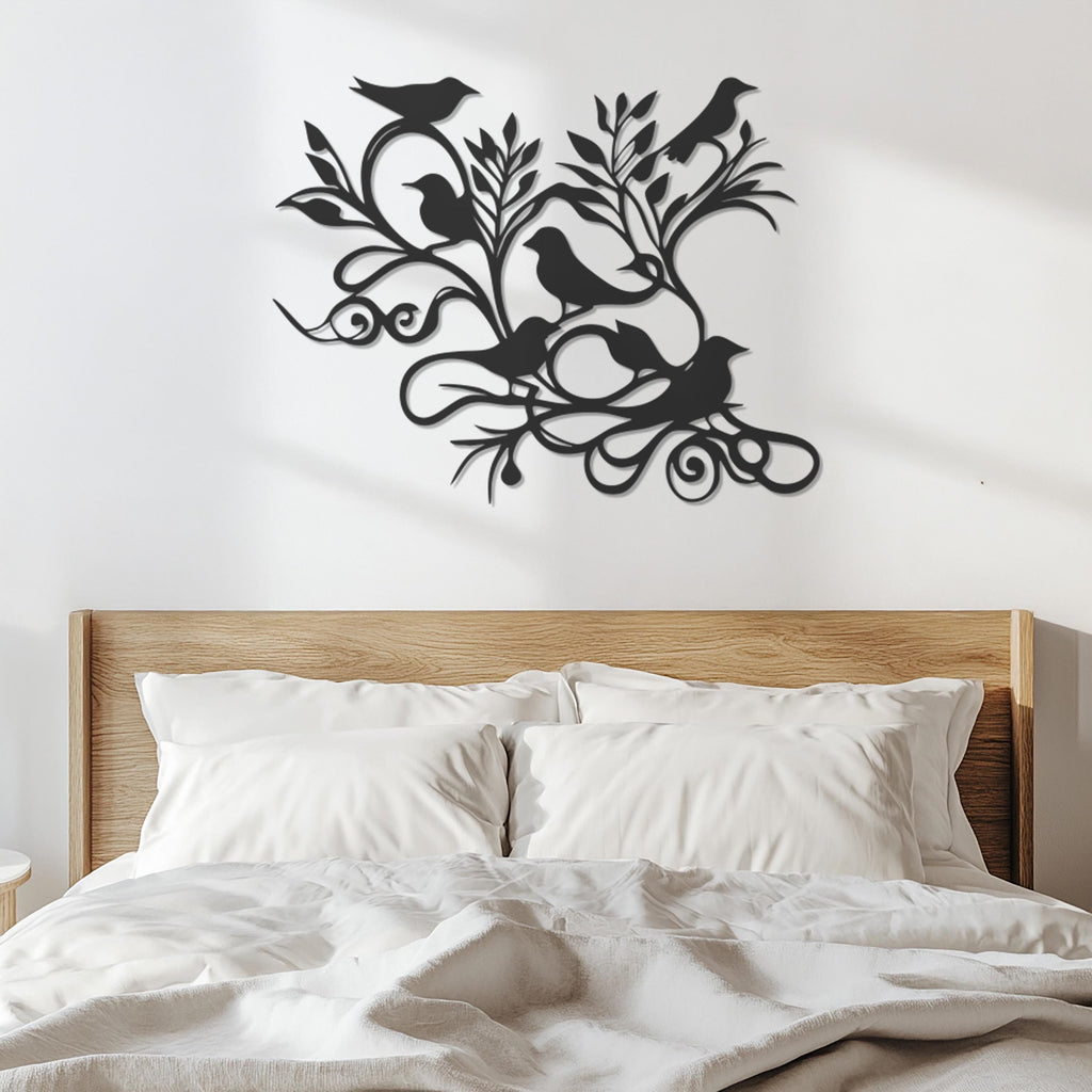 Metal Bird Wall Art, Tree Branch Birds Decor, Nature Wall Hanging, Minimalist Bird Silhouette, Modern Nature Metal Art, Bird Home Decor