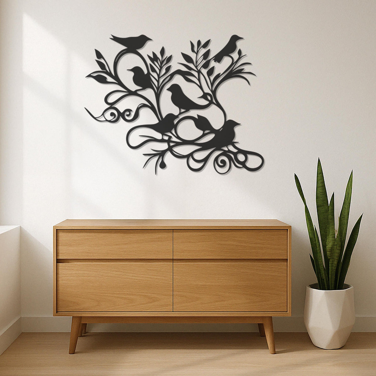 Metal Bird Wall Art, Tree Branch Birds Decor, Nature Wall Hanging, Minimalist Bird Silhouette, Modern Nature Metal Art, Bird Home Decor
