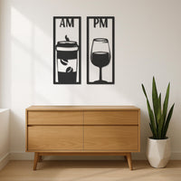 Metal Coffee Wine Wall Art, AM PM Kitchen Wall Decor, Bar Wall Art Metal, Coffee Lover Gift,Modern Wine Lover Sign, Modern Metal Wall Decor 6