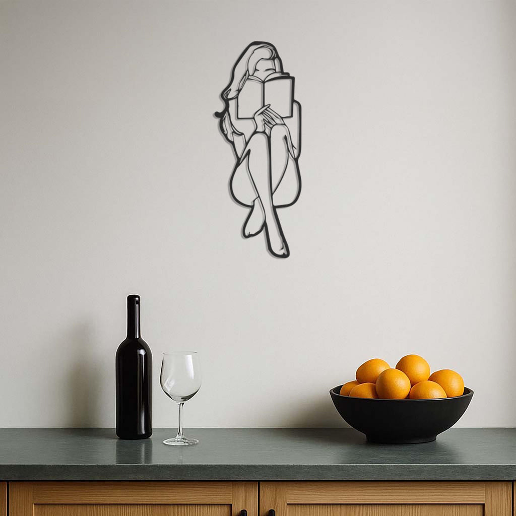 Reading Woman Wall Art, Book Lover Metal Wall Decor, Minimalist Metal Woman Art, Modern Home Office Decor, Modern Library Reading Room Decor