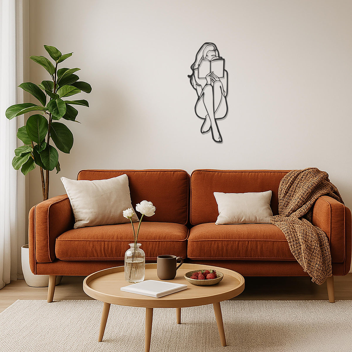 Reading Woman Wall Art, Book Lover Metal Wall Decor, Minimalist Metal Woman Art, Modern Home Office Decor, Modern Library Reading Room Decor