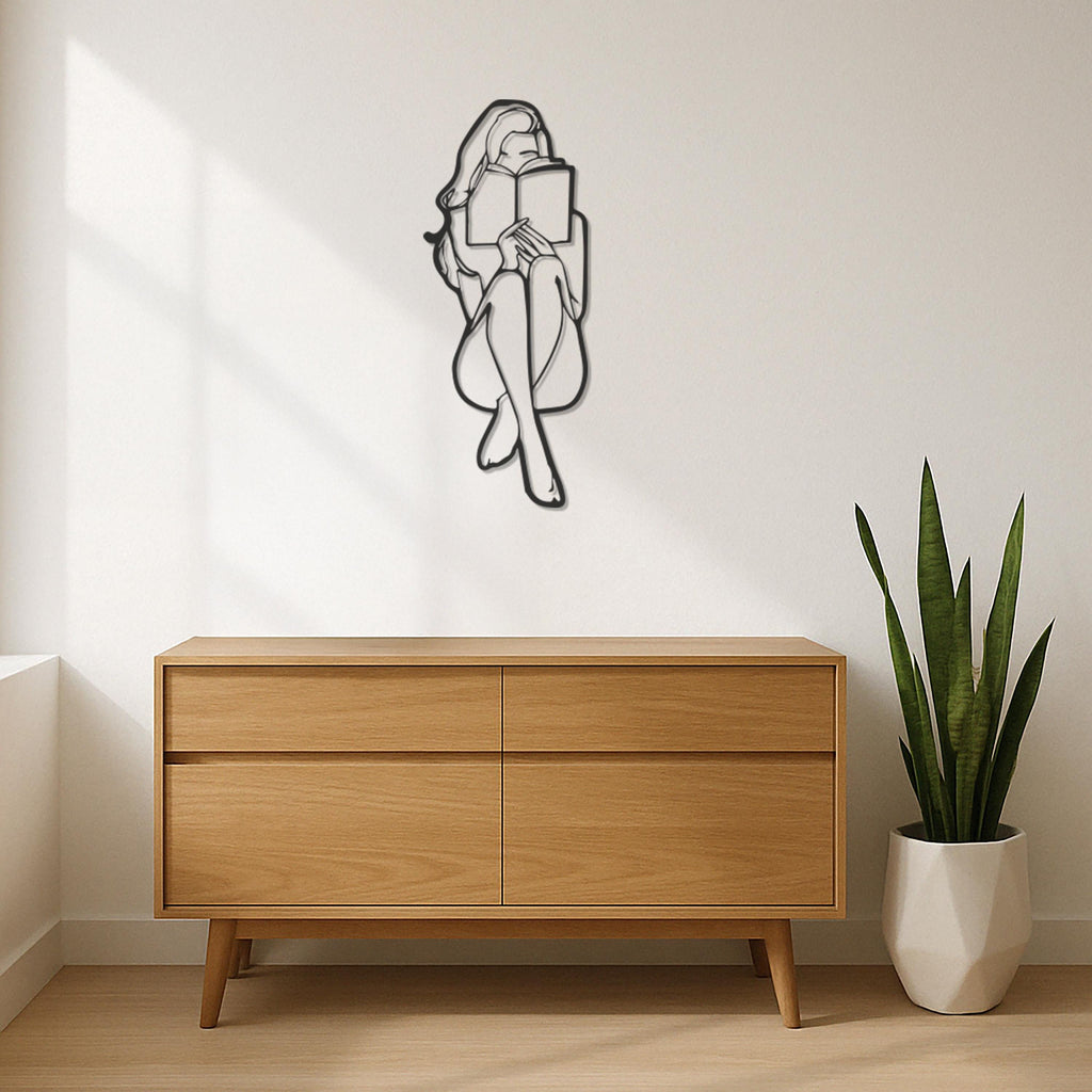 Reading Woman Wall Art, Book Lover Metal Wall Decor, Minimalist Metal Woman Art, Modern Home Office Decor, Modern Library Reading Room Decor