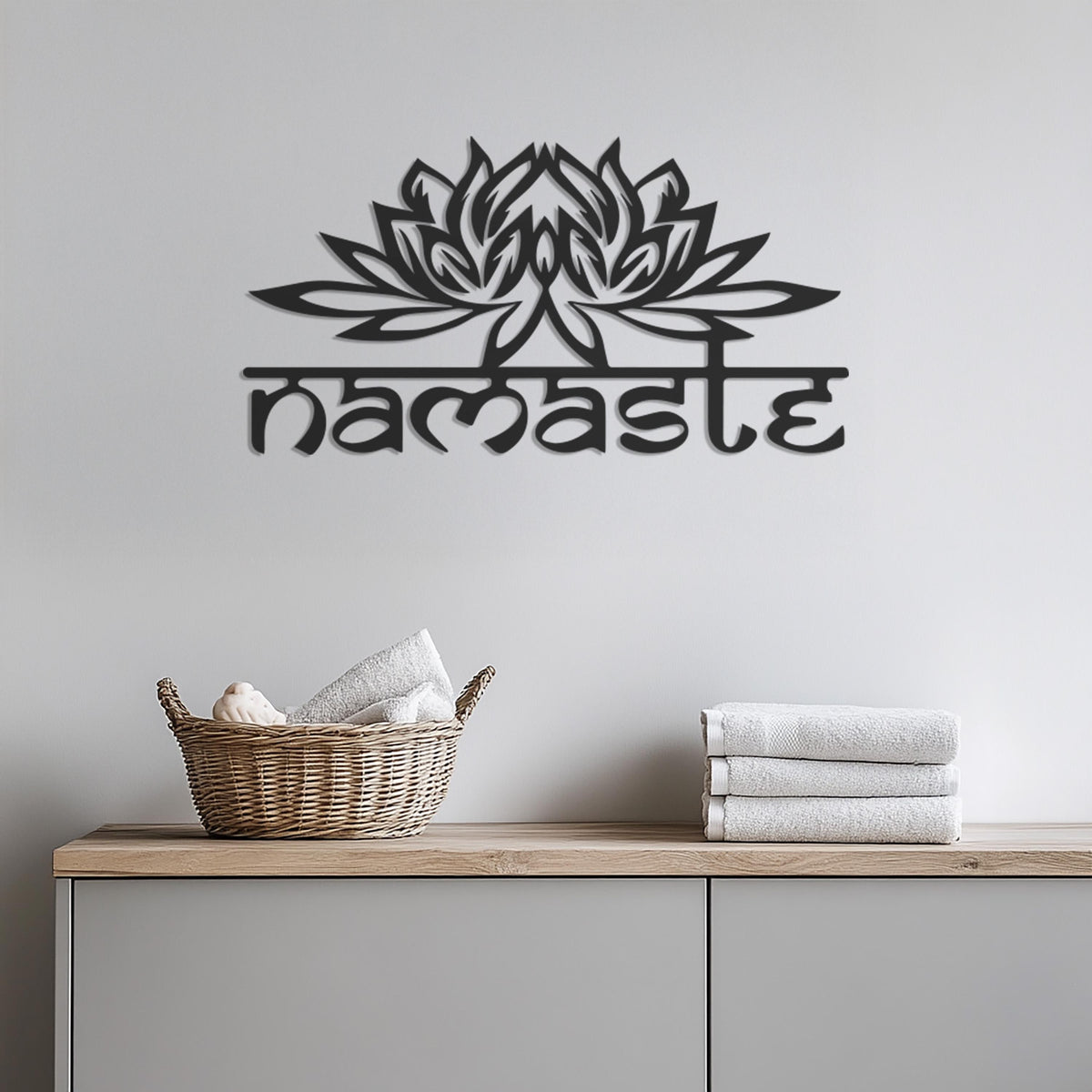 Namaste Wall Art, Lotus Flower Metal Wall Decor, Yoga Studio Wall Hanging, Meditation Room Decor, Spiritual Metal Art, Boho Home Accent