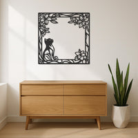 Cat Metal Wall Art, Floral Cat Wall Decor, Cat Lover Gift, Minimalist Metal Art, Cat Frame Wall Hanging, Nature Inspired Cat Wall Panel 6