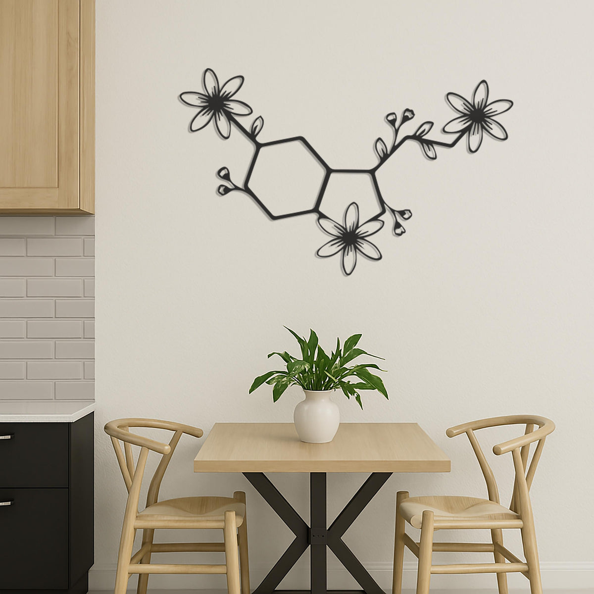 Serotonin Molecule Wall Art, Floral Chemical Wall Decor, Science Wall Hanging, Metal Molecular Art, Serotonin Decor for Home and Office