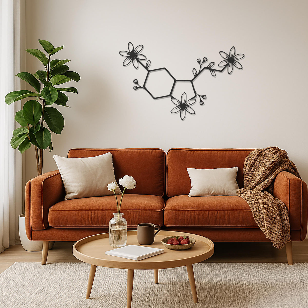 Serotonin Molecule Wall Art, Floral Chemical Wall Decor, Science Wall Hanging, Metal Molecular Art, Serotonin Decor for Home and Office