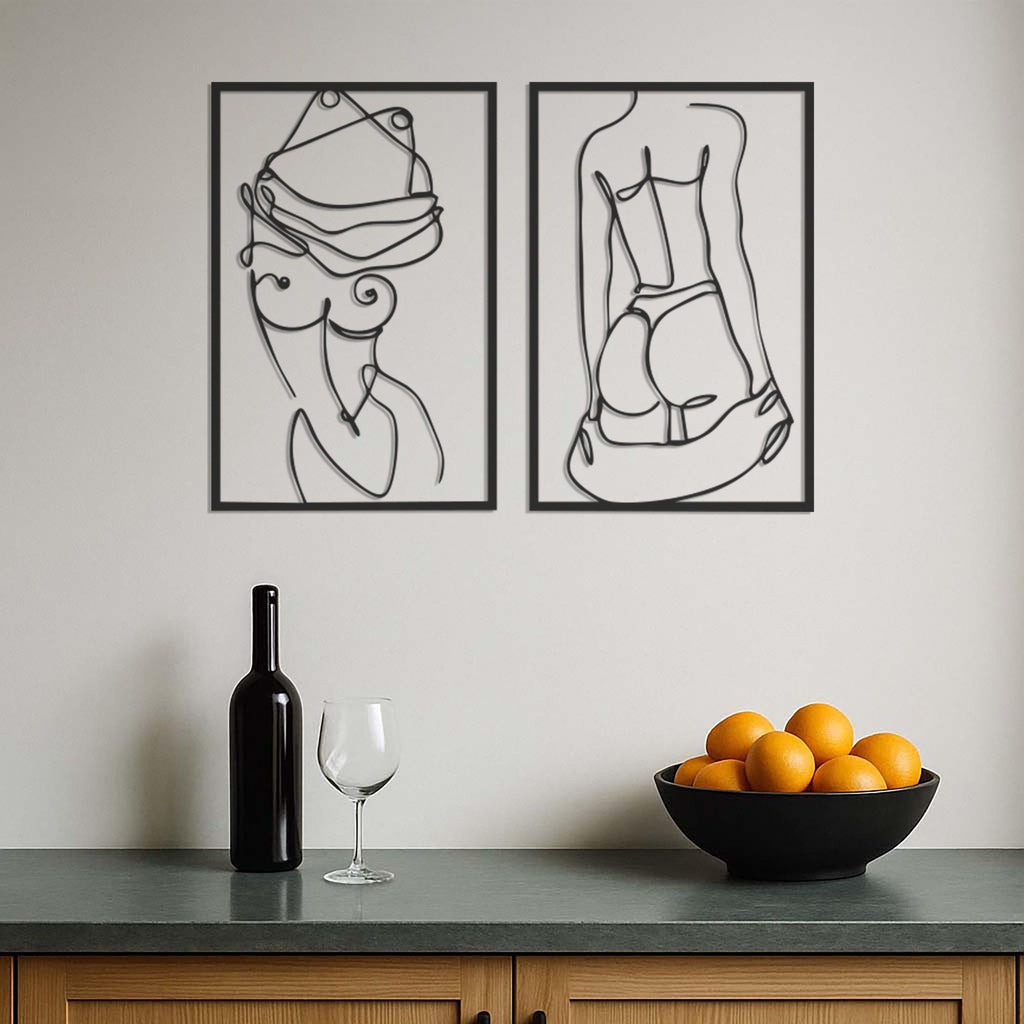 Metal Wall Art Set of 2, Female Body Line Art Decor, Nude Woman Wall Hanging, Minimalist Boho Wall Decor for Bedroom, Living Room Gift Idea