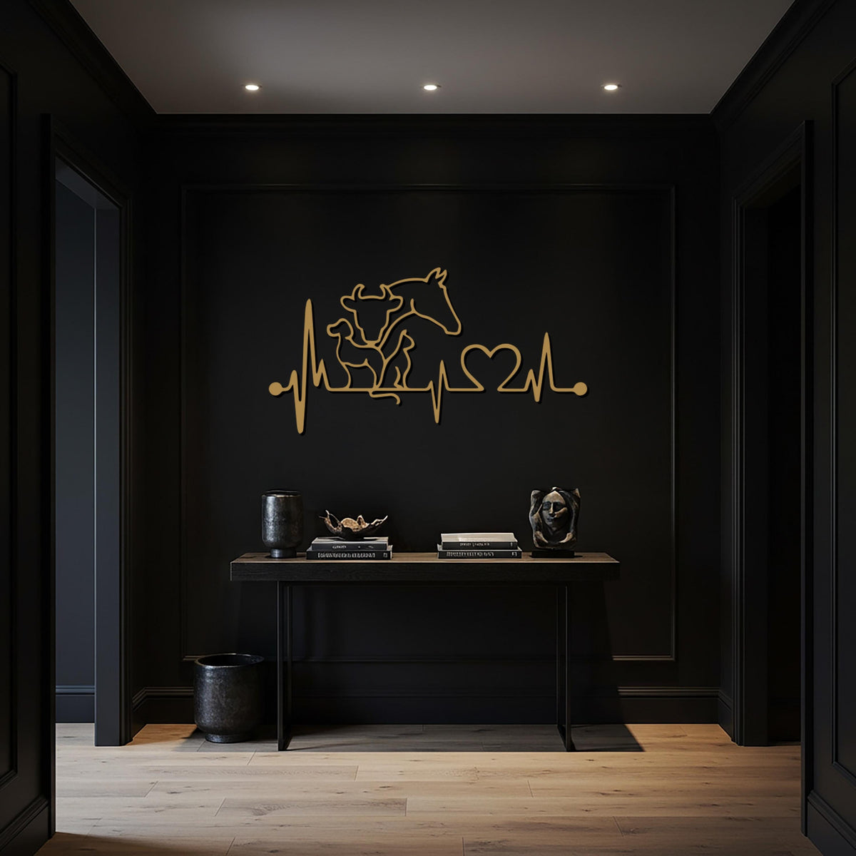 Veterinarian Heartbeat Animal Metal Wall Art, Farm Animal Line Drawing Decor, Cow Horse Dog Silhouette Sign, Gift For Vet & Animal Lovers